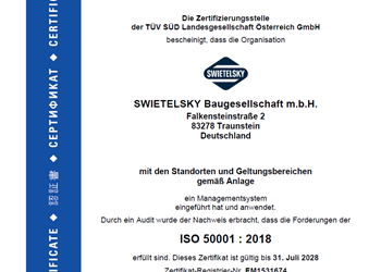 SWIETELSKY Deutschland erhält Energiezertifizierung nach DIN EN ISO 50001 - DE